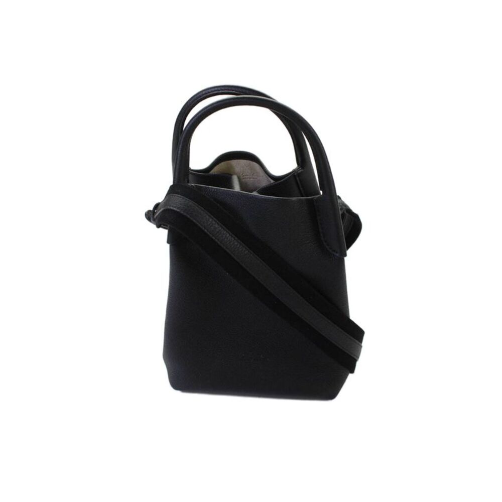 Loro Piana Womens Grain Leather Double Top Handle Bale Bucket Handbag Black